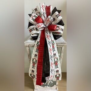 Red & White Nutcracker Bow, Wreath Bow, Wreath Accent, Lantern Bow, & Christmas